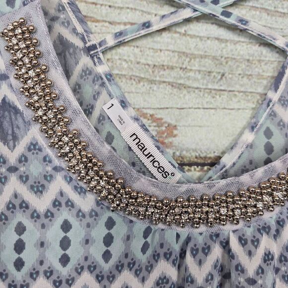 Maurices Sheer Embellished Blouse L - Picture 3 of 8